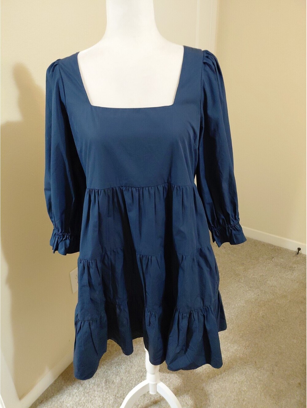 NWT Madewell Poplin Lizzie Babydoll Tiered Dress Twilight Navy Blue Size 8 #659 - Picture 3 of 10